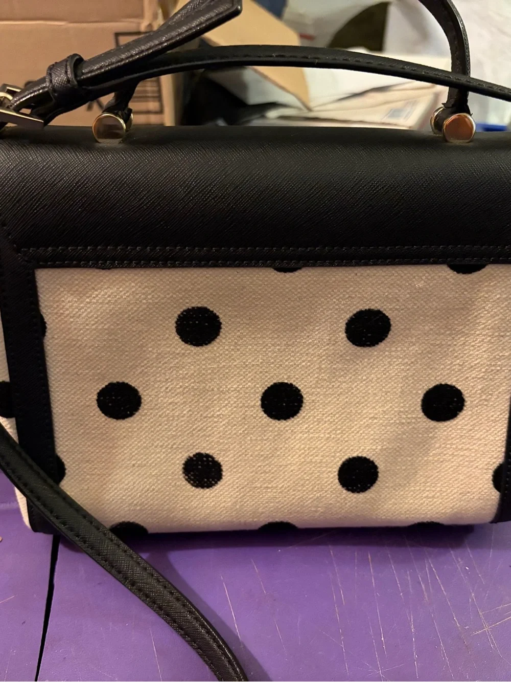 Kate Spade New York Black White Polka Dot Satchel Top Handle Snap Crossbody